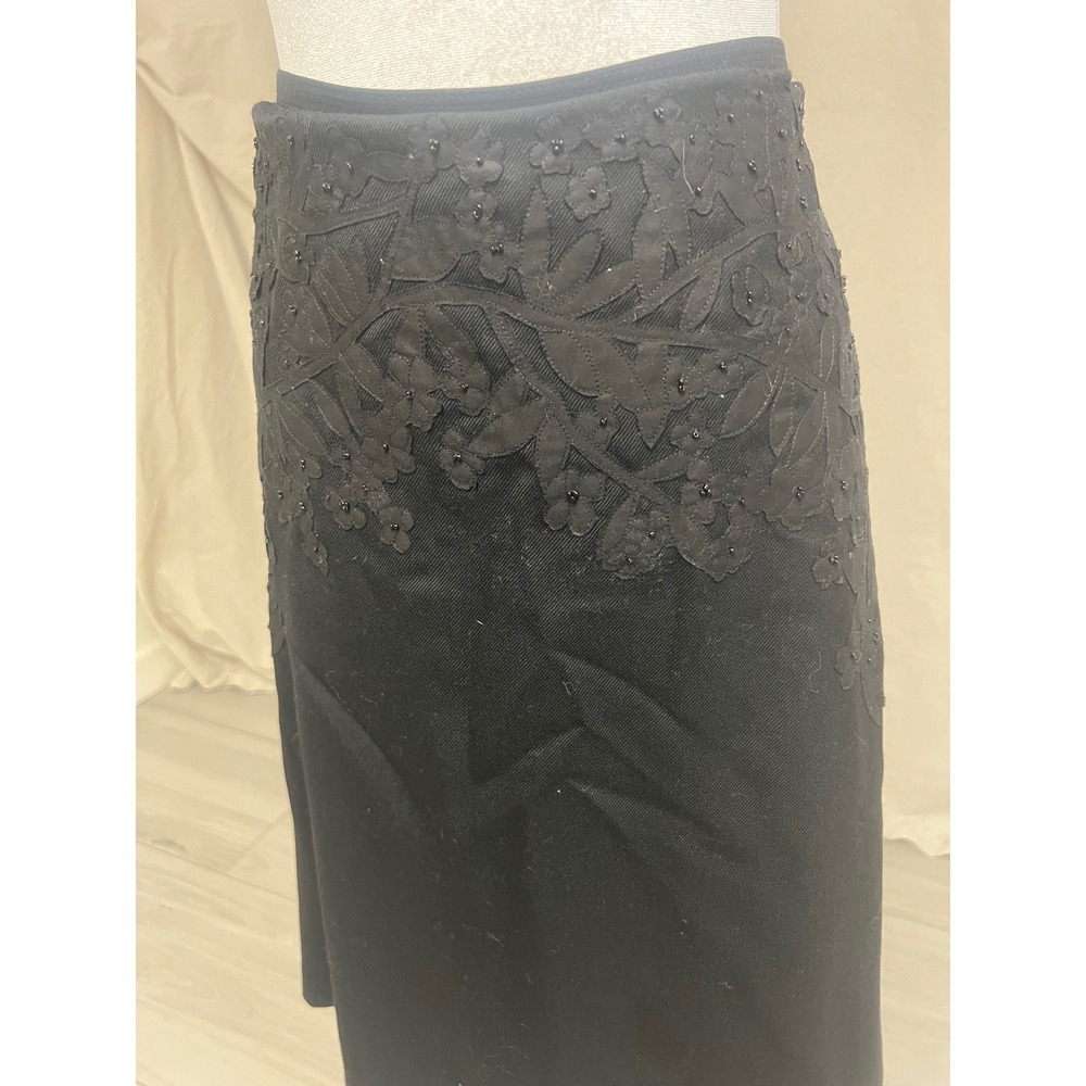 Liz Claiborne Limited Edition Skirt Womens Sz 14 Black Wool Floral Beaded Midi